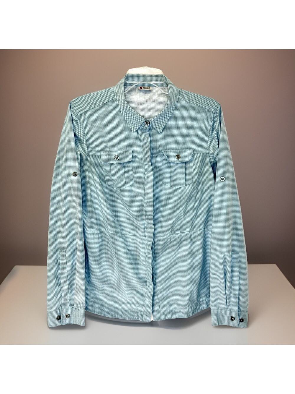 Alpine Design Women's Active Long Sleeve Top Hidden Button Blue Shirt XL